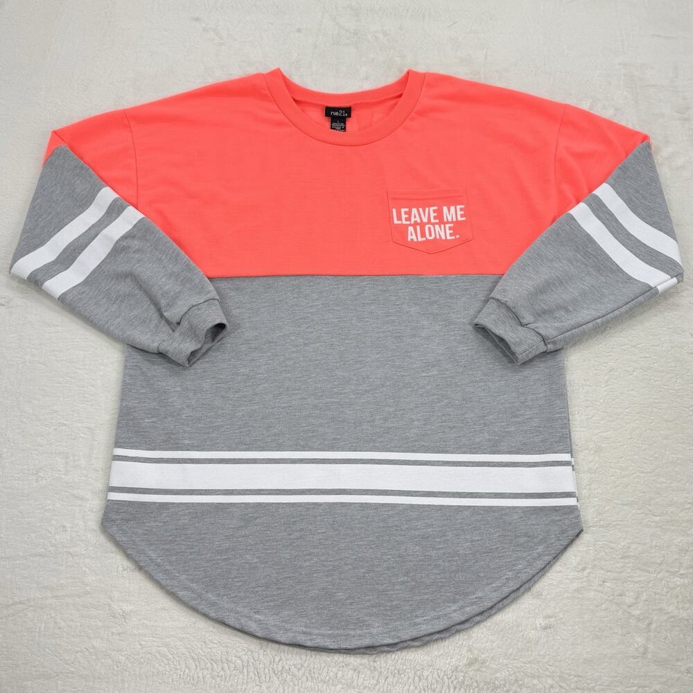 Rue 21 Women's Neon Pink & Gray Colorblock "Leave Me Alone" Tunic Sweater Size L